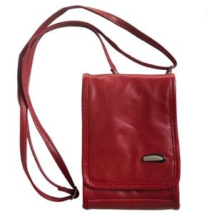 Travelon Cherry Lipstick Red Leather Adjustable Crossbody Convertible Travel Bag